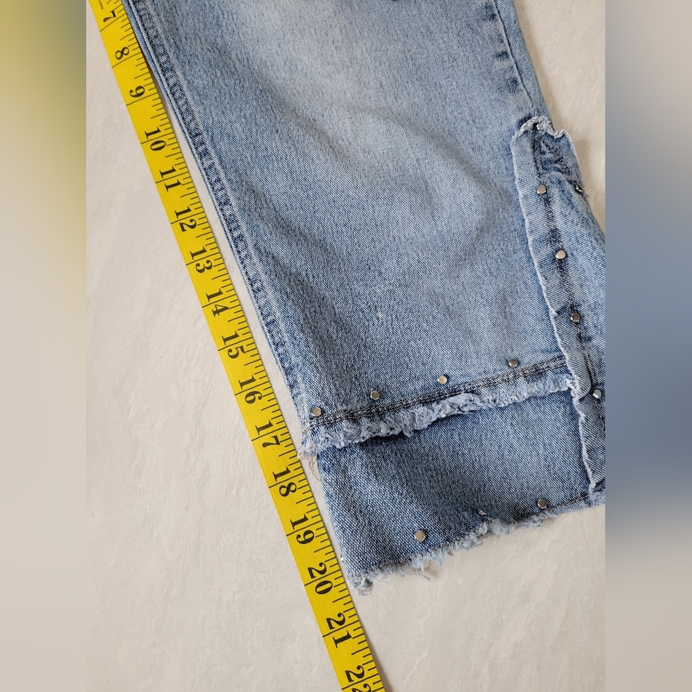 Y2K LIQUID JEANS capri length stretch denim with silver studs and fraying - Picture 13 of 14